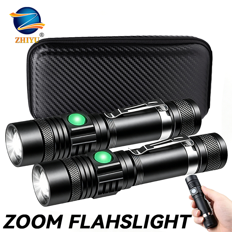 Outdoor Lighting B&Q - T6 LED Rechargeable Flashlight,18650 Zoomable Torch,