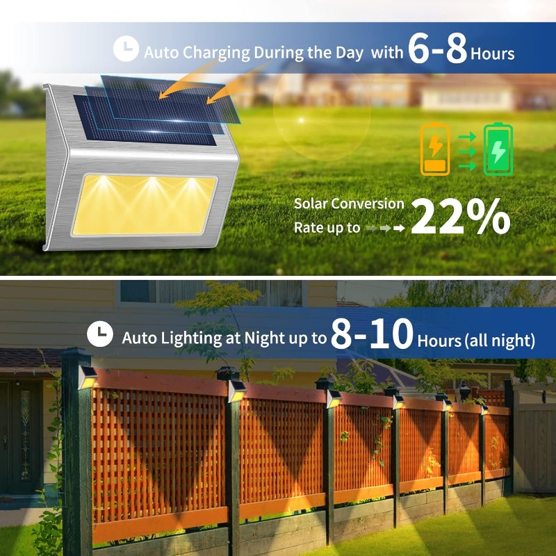 Solar Step Lights Outdoor Wate - Outdoor Lighting On Fence 评论和价格