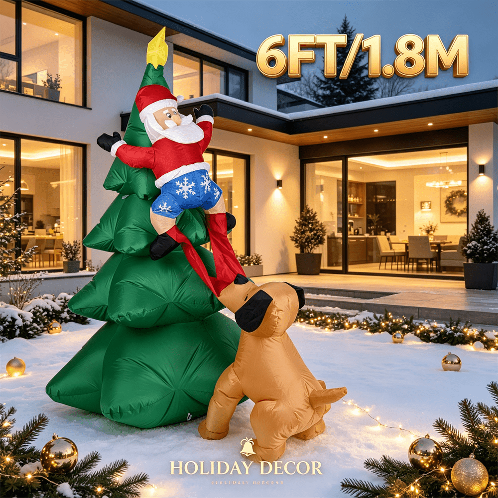 6FT Dog Pulling Santa on Chris - Outdoor Lighting On Trees 评论和价格