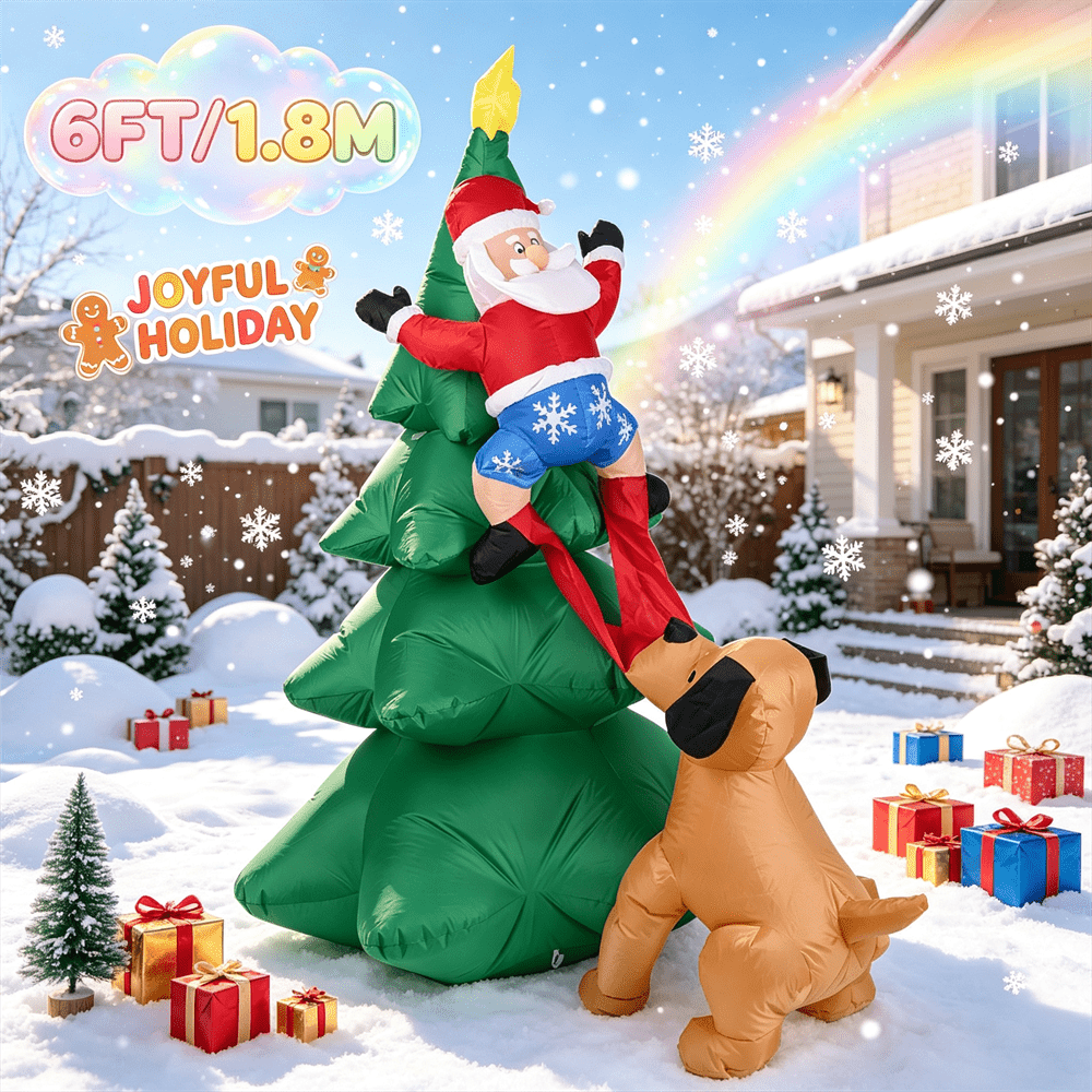 6FT Dog Pulling Santa on Chris - Outdoor Lighting On Trees 评论和价格