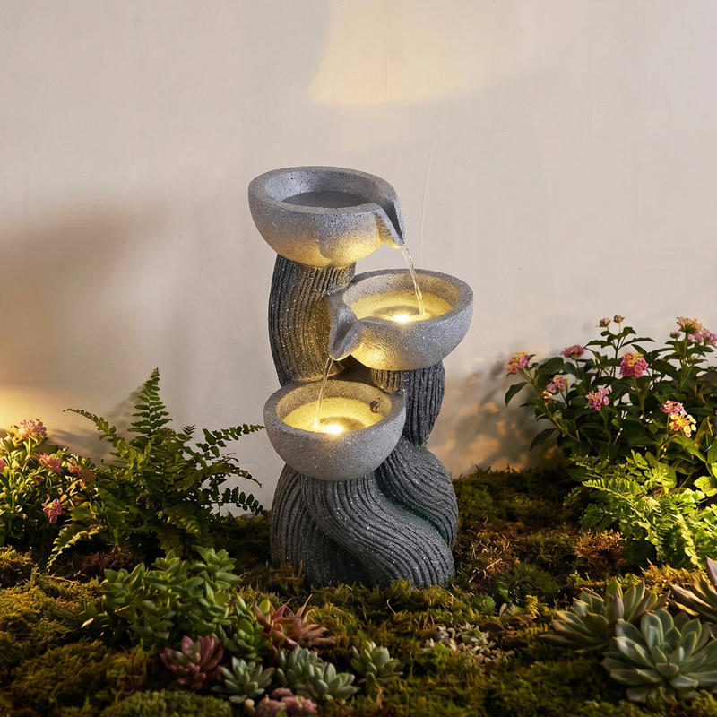 3-Tier Outdoor Water Fountain  - Outdoor Lighting Deck 评论和价格